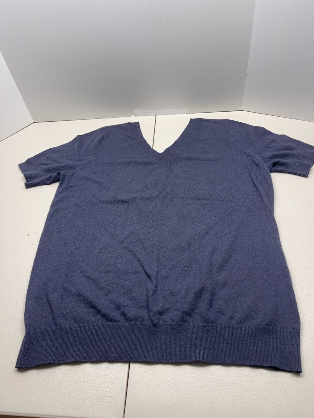 Ann Taylor Navy V-Neck Short Sleeve Top